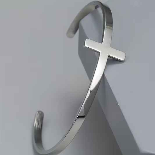 Stainless Steel Cross Bangle Bracelet