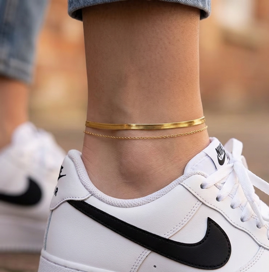 Golden Glow Layered Anklet Set (2 Piece)