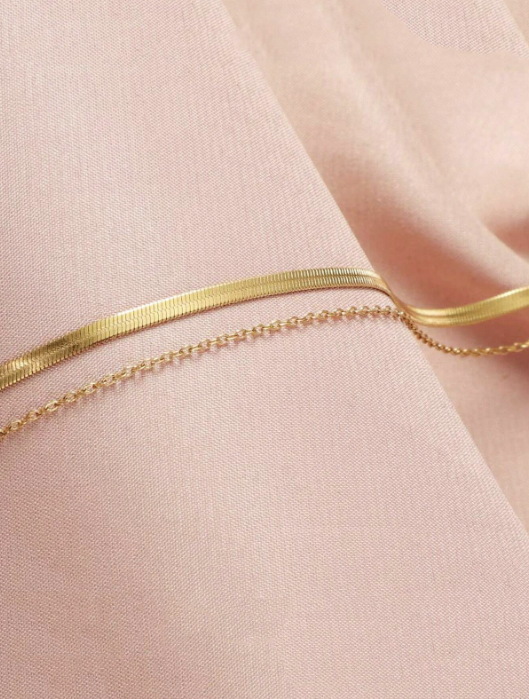 Golden Glow Layered Anklet Set (2 Piece)