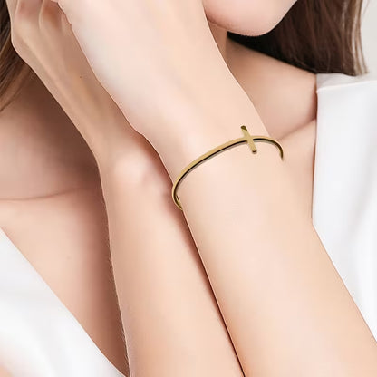 Stainless Steel Cross Bangle Bracelet