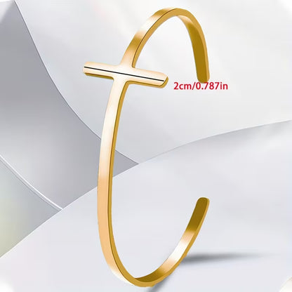Stainless Steel Cross Bangle Bracelet