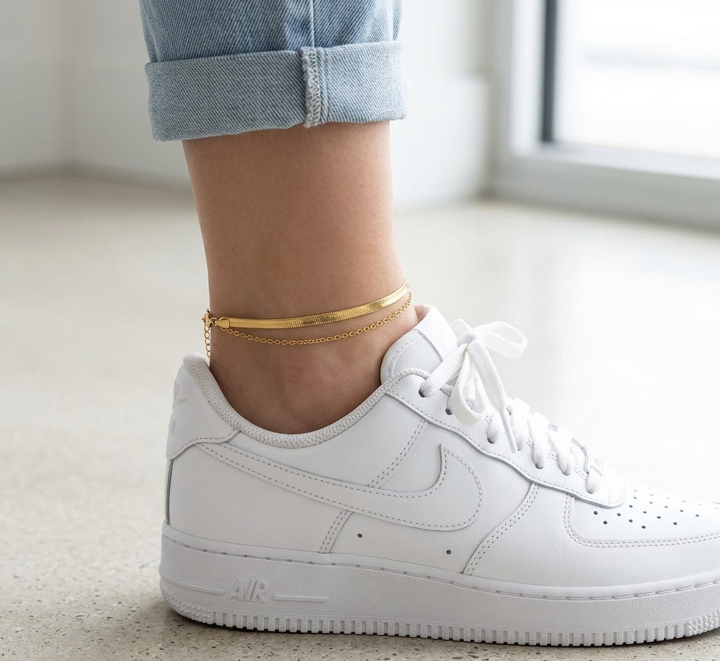 Golden Glow Layered Anklet Set (2 Piece)