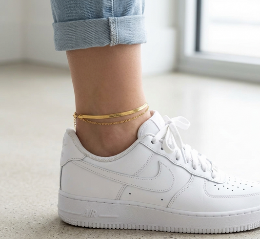 Golden Glow Layered Anklet Set (2 Piece)
