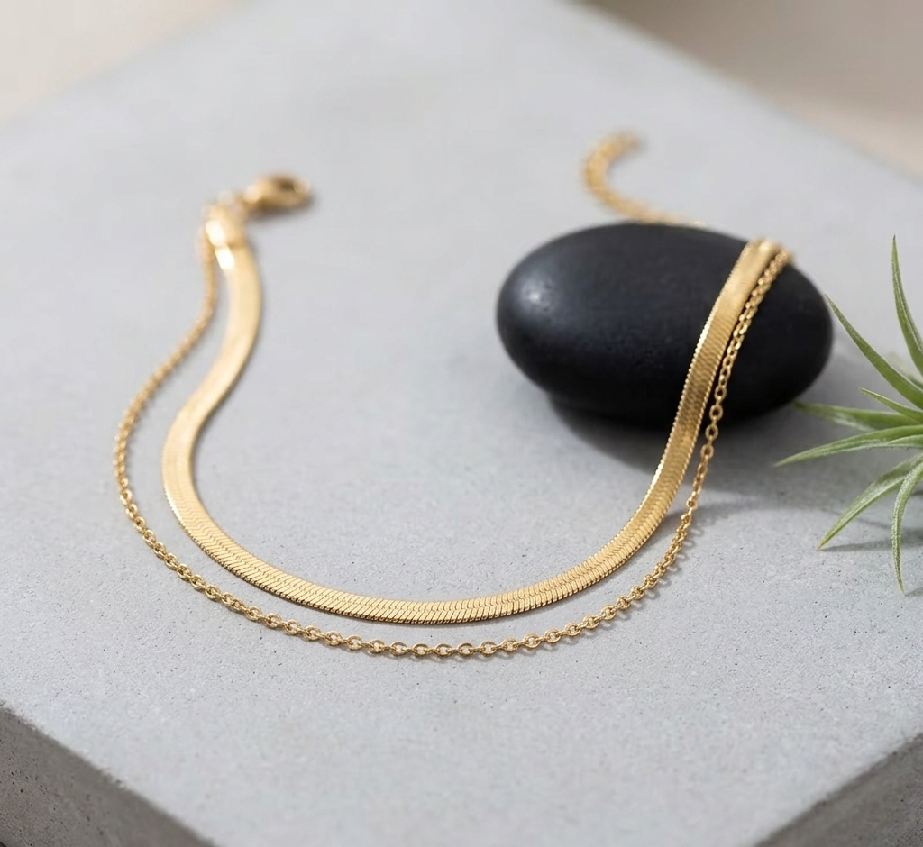 Golden Glow Layered Anklet Set (2 Piece)