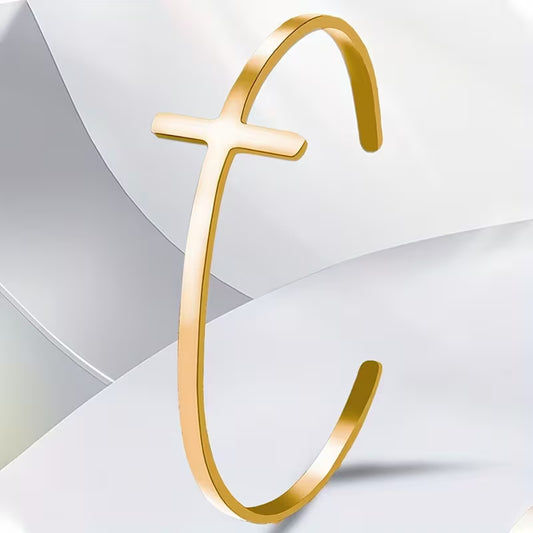 Stainless Steel Cross Bangle Bracelet