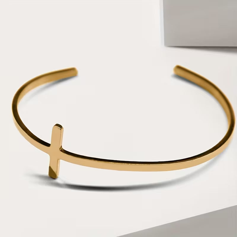 Stainless Steel Cross Bangle Bracelet